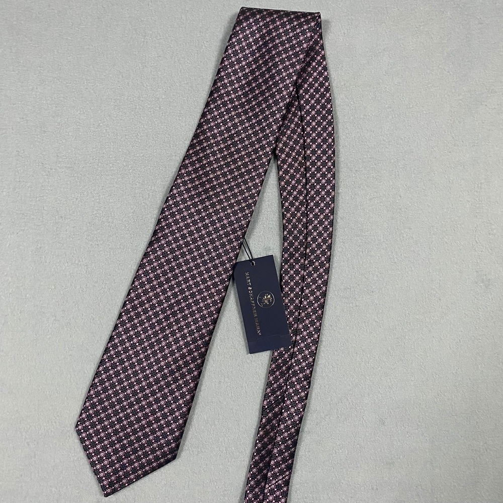 Hart Schaffner Marx Mens Silk Tie Geometric Medallion Pink Made in Italy NWT